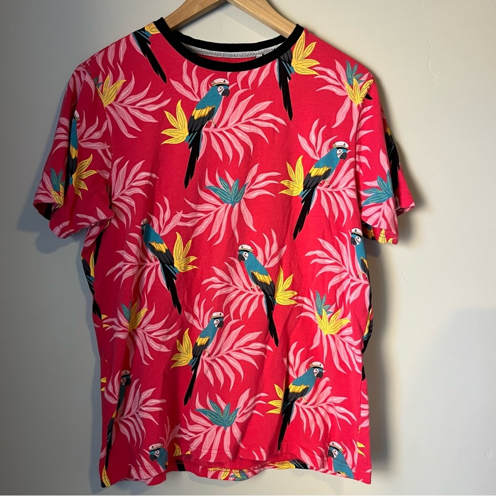 Free Planet Men’s Bright Red/Pink Tropical Graphic Tee